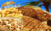 Almoçar na praia é uma delícia! Peixe pargo frito + batata frita ou macaxeira frita + arroz ou baião + farofa + salada de frutas de R$ 60,00 por R$ 24,99.