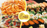 Você prefere sushi, pizza, massa ou pastel? No Viva La Vaca você pode escolher todos! Festival Completíssimo de Sushis + Pizzas + Massas + Pastéis de R$28,90 por espetaculares R$12,00.
