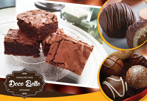 100 Chocolates Finos Trufados ou Crocantes ou 50 Mini-Brownies na Doce Belle