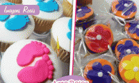 Enfeite a mesa da sua festa com deliciosos itens! 12 cupcakes ou 12 pirulitos personalizados, na Arte Bolos, de R$ 60,00 por R$ 29,90.