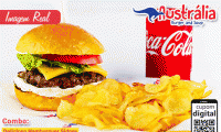 Nova filial Austrália Burger no Meireles! Combo Hambúrguer Sidney (150g de carne artesanal, queijo prato, alface americana, tomate e molho da casa) + Batata Chips Caseira + 01 Refrigerante Lata, por R$ 19,90.