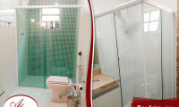 Seu banheiro com estilo e requinte! Box Frontal em vidro incolor (8mm) para banheiro (1,10m x 1,90m) + Kit em Alumínio Natural Fosco + Instalação, por R$ 384,00. Frete grátis para toda Fortaleza!