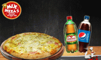 Surpreenda-se com o sabor desta pizza! Pizza Grande (massa artesanal e borda recheada de catupiry) + Refri. de 1 Litro (Pepsi OU Guaraná Antarctica), de R$35 por R$19,90 na Mix Pizza's Delivery.