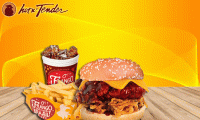 Burger com 02 opções de molhos deliciosos! Burger Super Chicken com 2 opções de molhos (BBQ Honey ou Buffalo Picante), opção com o combo, a partir de R$ 7,90. Essa é de da água na boca!