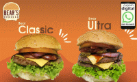 Burger artesanal na Bear's Burguer! Bear Classic OU Bear Ultra (carne dupla) partir de R$ 9,99. Válido para Delivery ou Retirada!