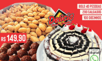 O Kit Festa mais vendido está de volta! Bolo para 40 pessoas + 200 Salgados + 100 Docinhos (brigadeiro), de R$ 240,00 por R$149,90. Delivery em Fortaleza, Caucaia e Maracanaú (taxa sob consulta)!