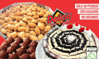 O Kit Festa mais vendido da internet! Bolo para 40 pessoas + 200 Salgados + 100 Docinhos, de R$450 por R$225. Delivery em Fortaleza, Caucaia e Maracanaú (taxa sob consulta)!